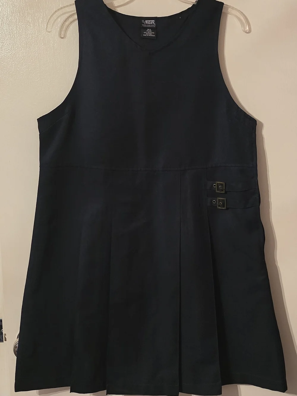 French Toast Navy V-Neck School Uniform Jumper with Side Pleats & Buckles 18.5